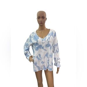 Caryn Vallone Women’s Size L Long Sleeve V Neck Tie Dye Blue White Sweater